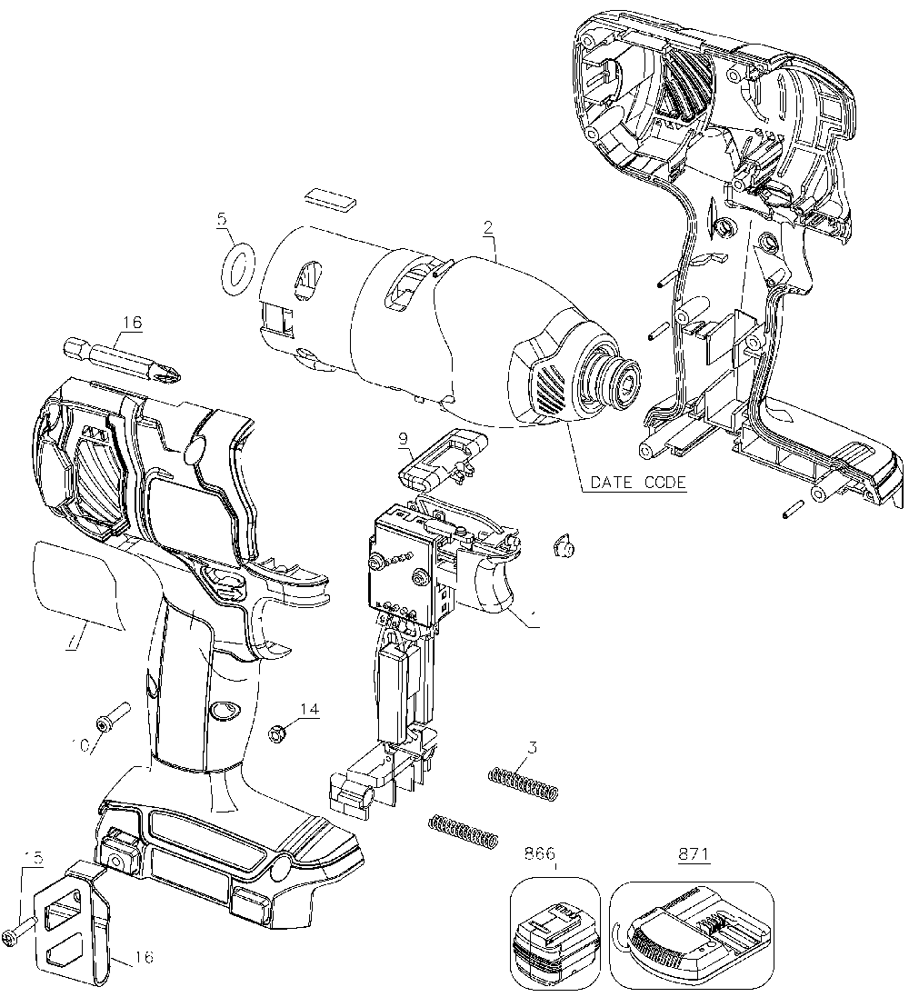 Exploded Diagram A Diagram and Parts List for BDCI201 Type 1 Black and Decker Impact Driver